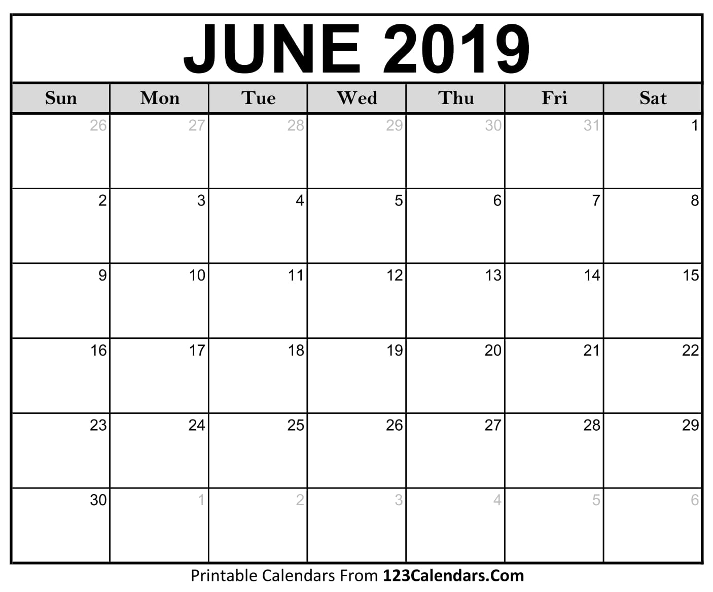 Printable June 2018 Calendar Templates