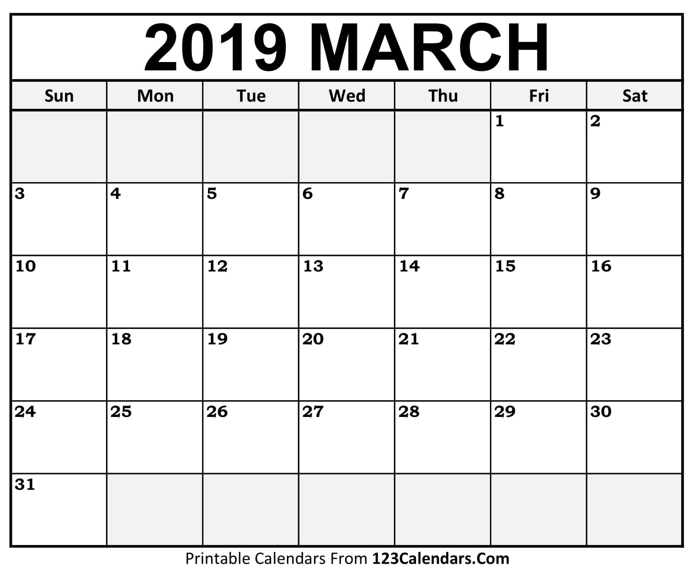 Printable March 2018 Calendar