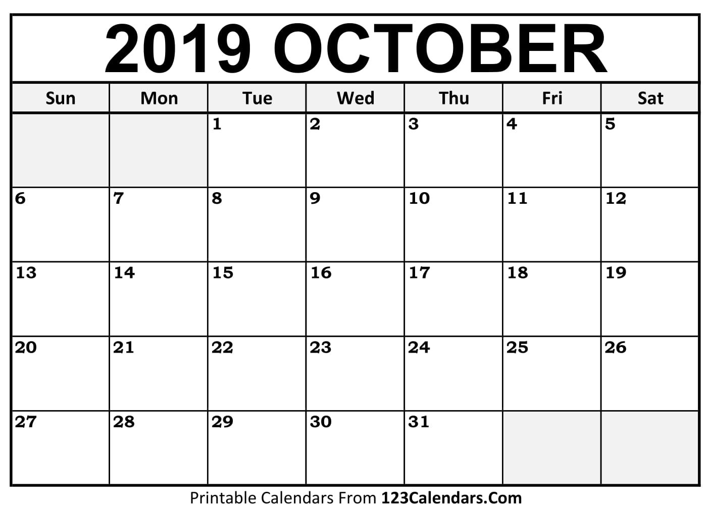Printable October 2018 Calendar Templates