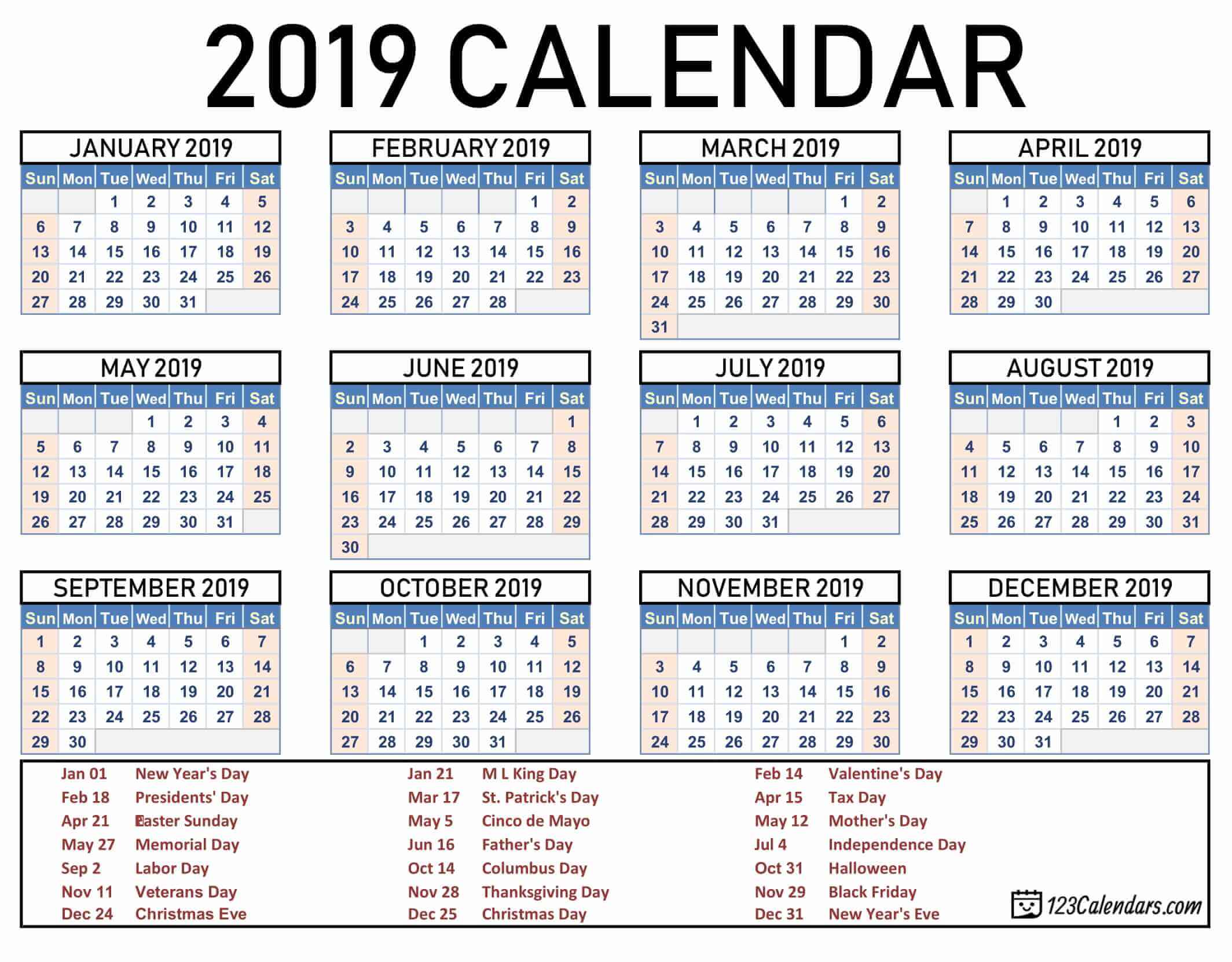 Printable Calander With Holidays