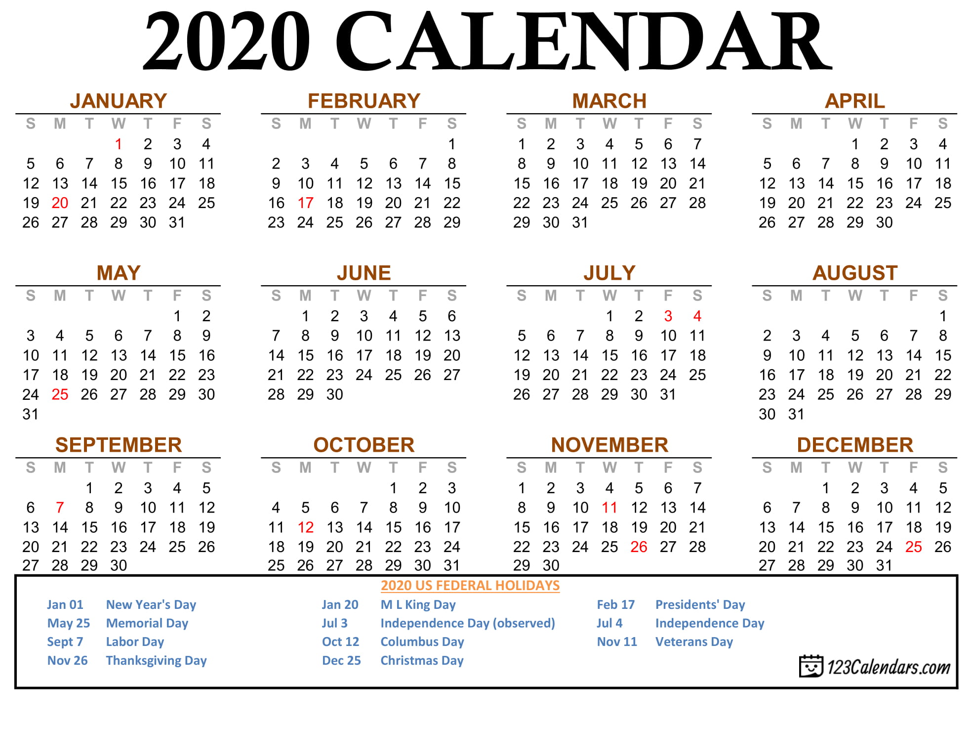 Large Printable Calendar 2020 Example Calendar Printable | Images and ...