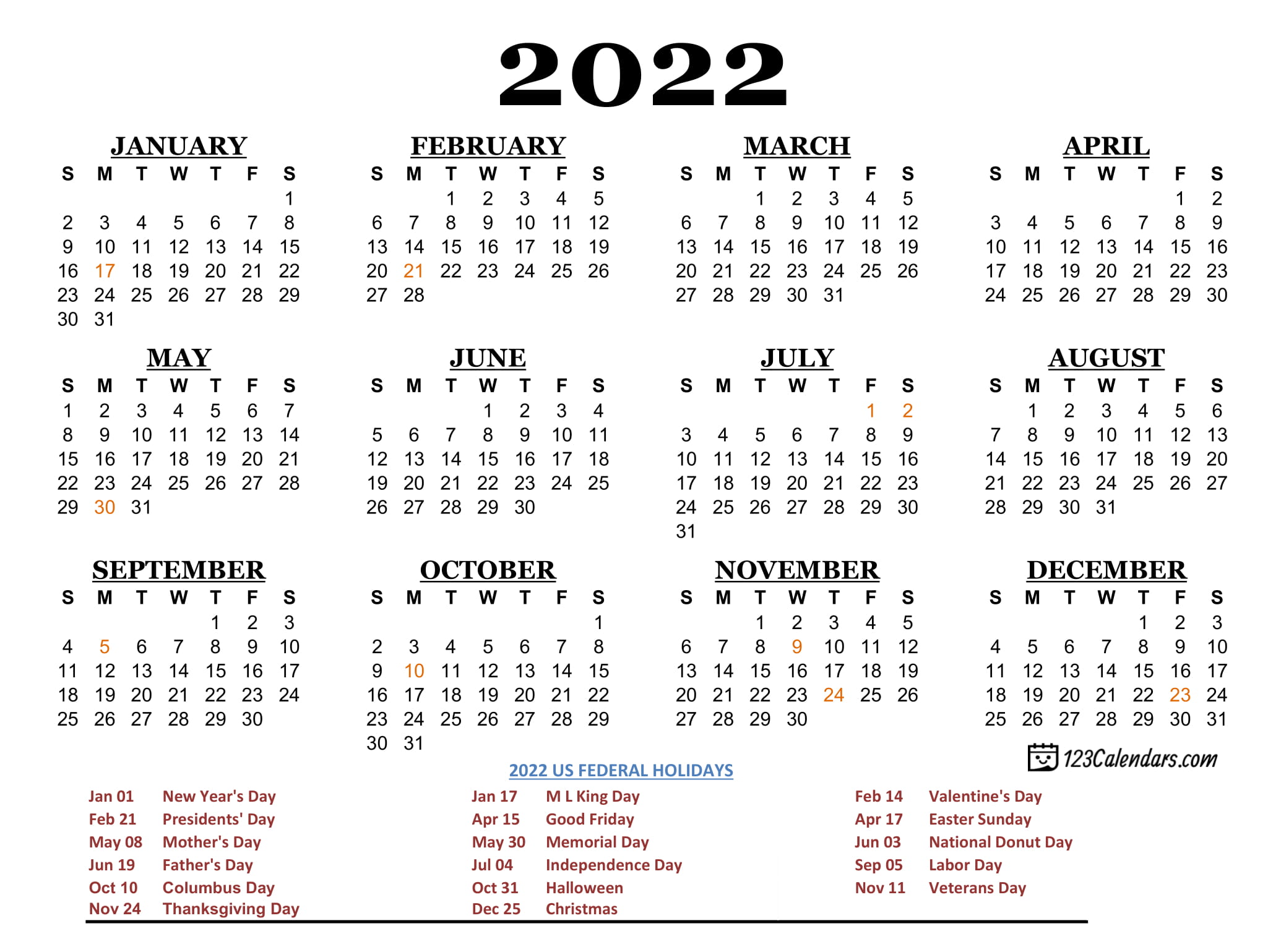 Presidents Day 2022 Calendar Year 2022 Calendar Templates | 123Calendars.com