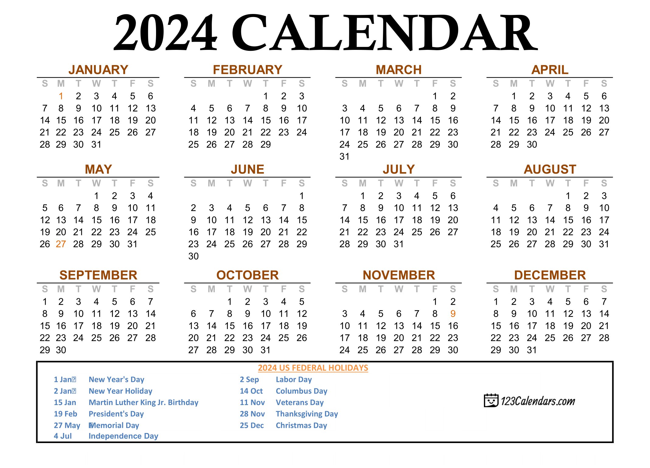 2024 Calendar  Monthly & Yearly Printable Calendars