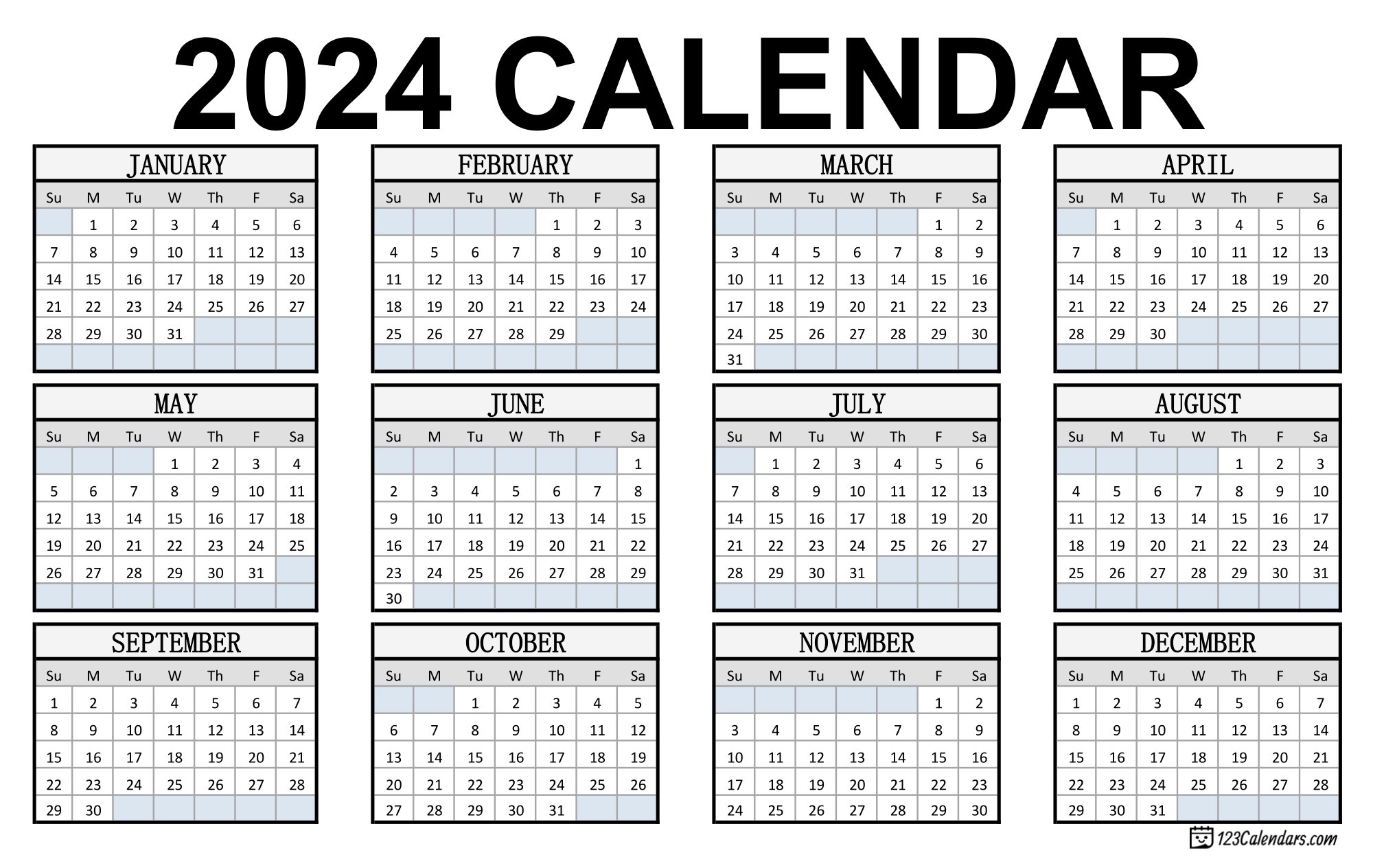 Printable 2024 calendar with important dates and events