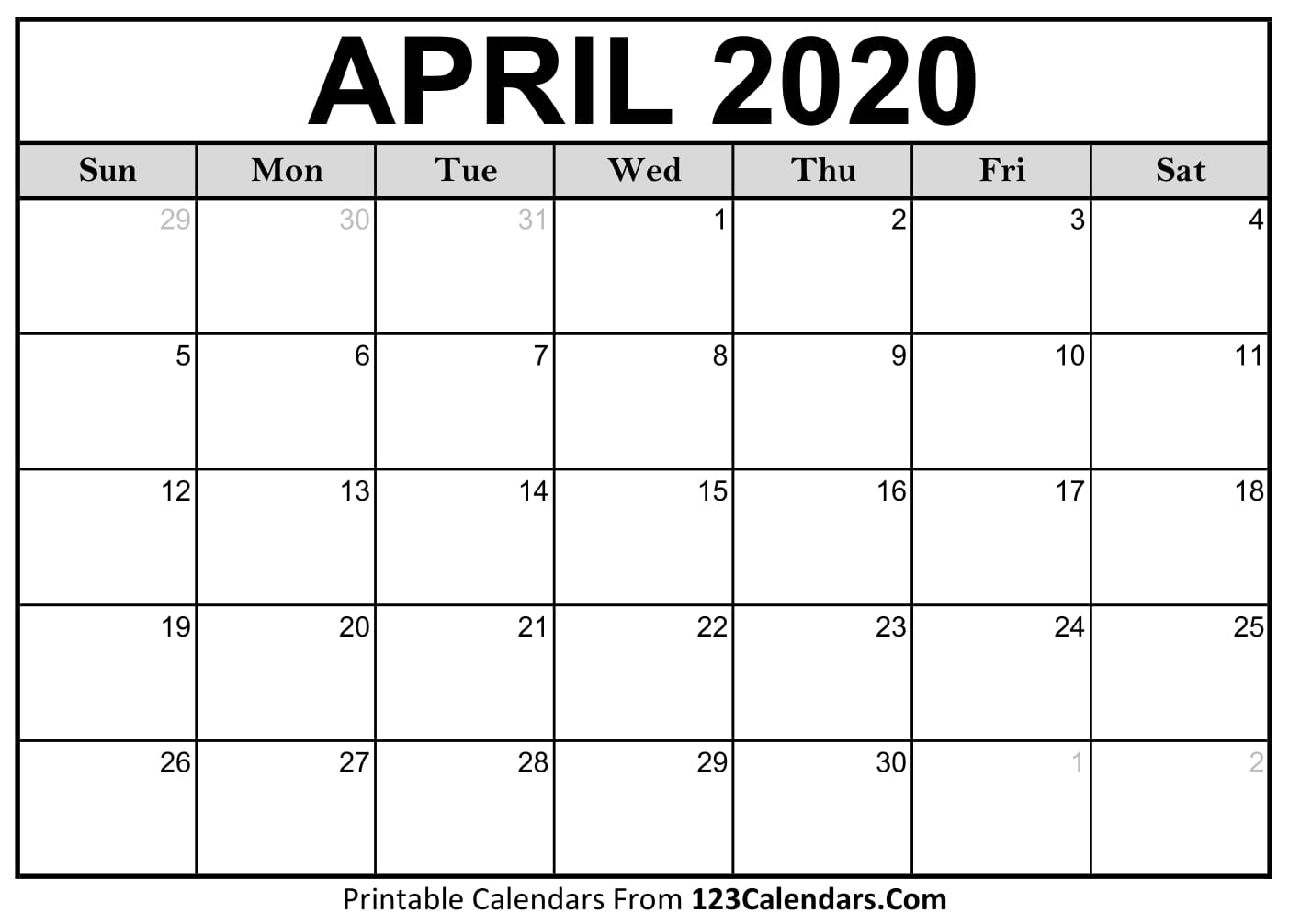 Printable April 2020 Calendar Templates