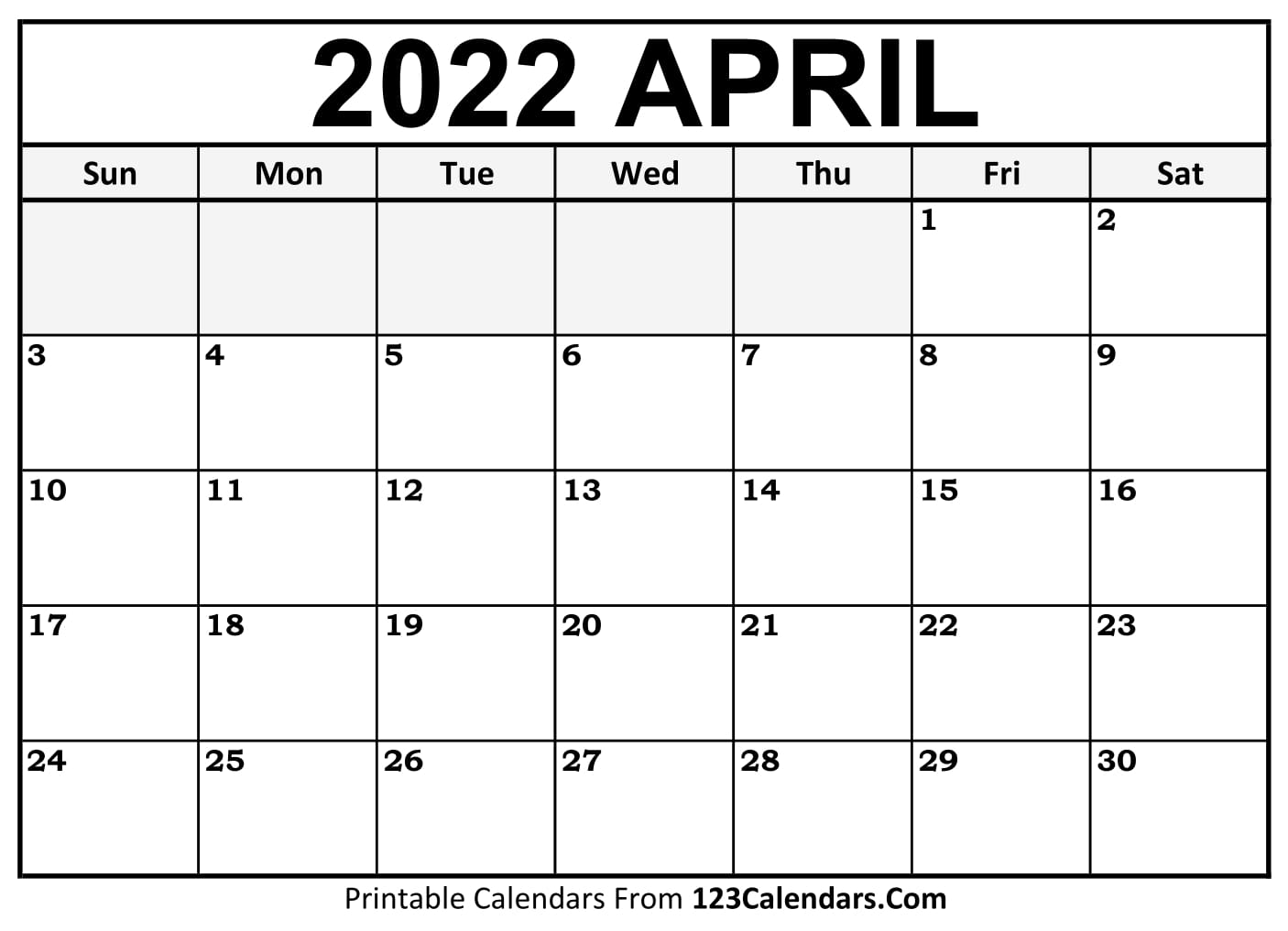 2022 April Calendar