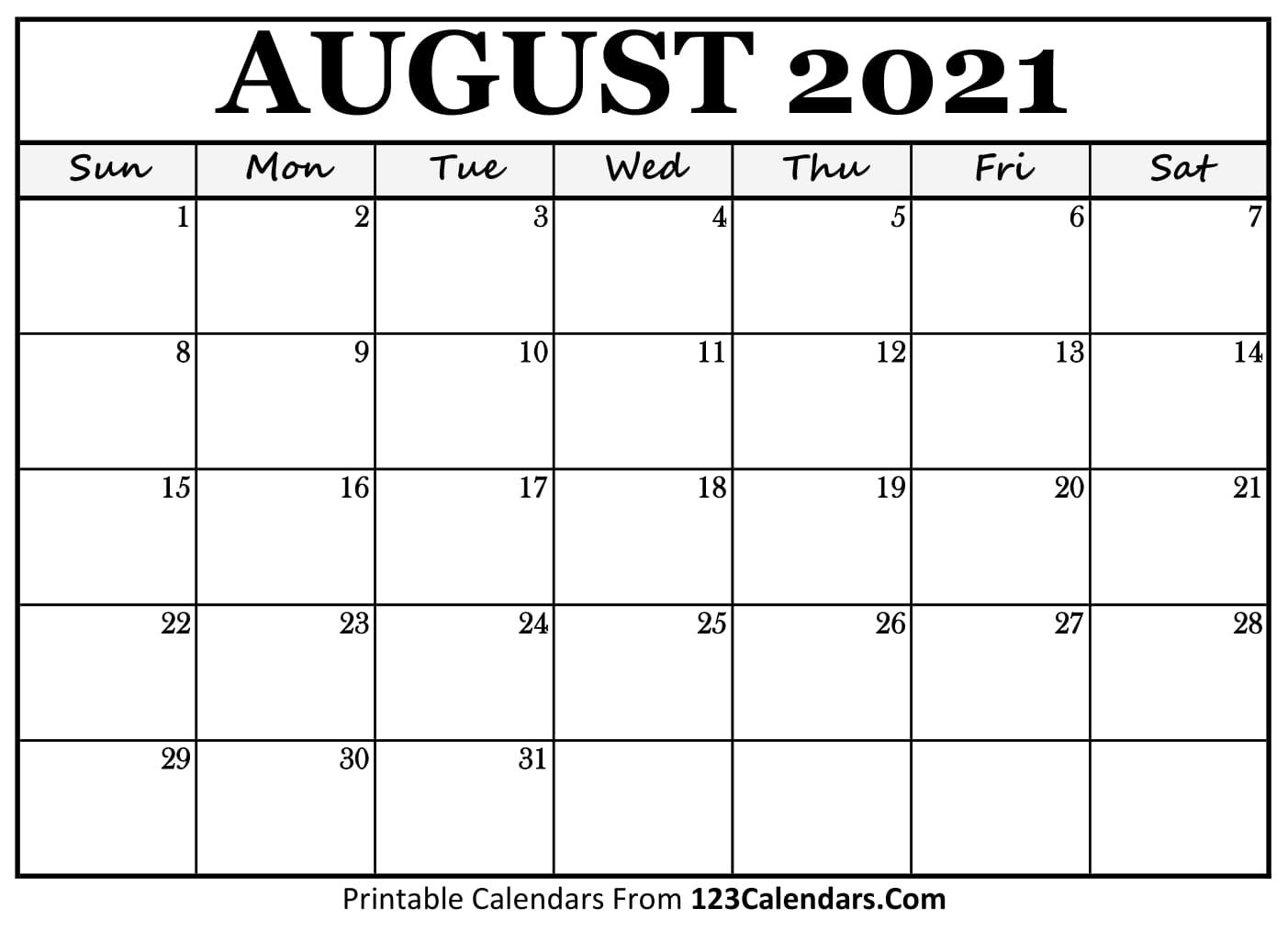 Printable August 2021 Calendar Templates | 123Calendars.com
