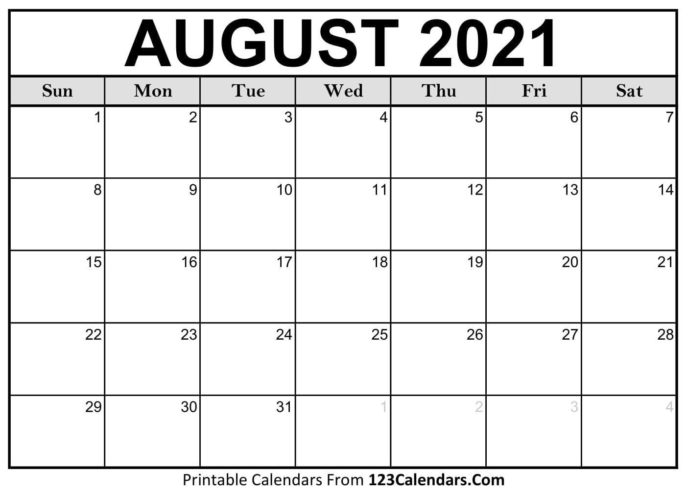 45+ Free Printable Blank Calendar August 2021 Pics