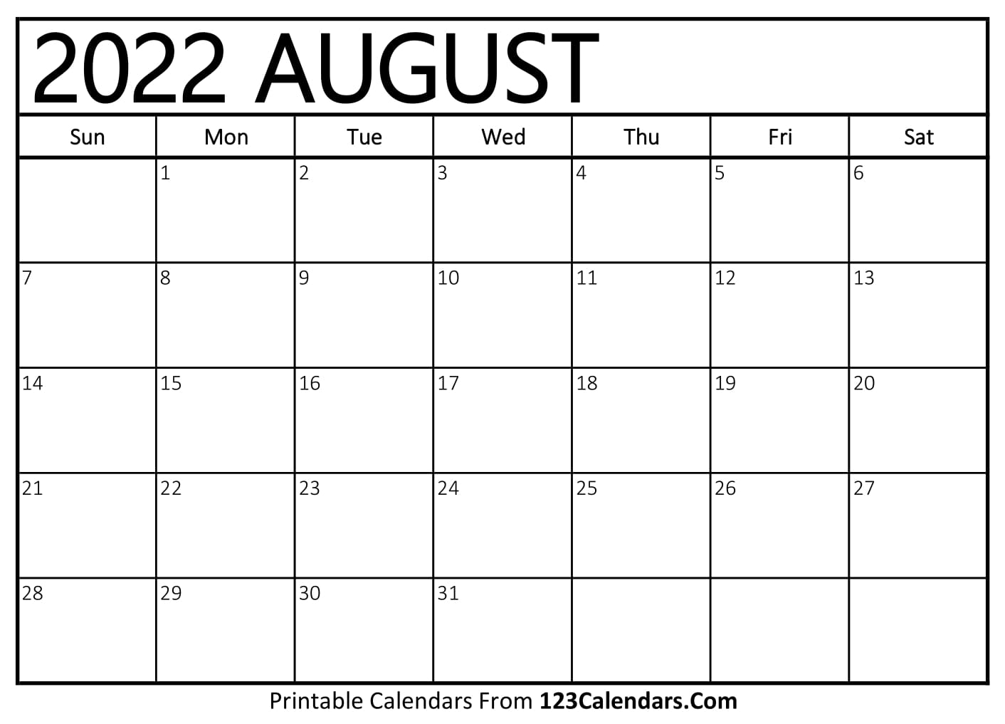 Printable august 2022 calendar templates 123calendars