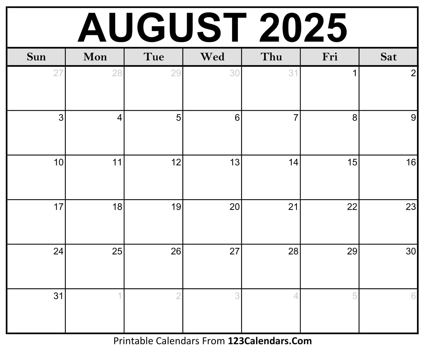 2025 August Calendar