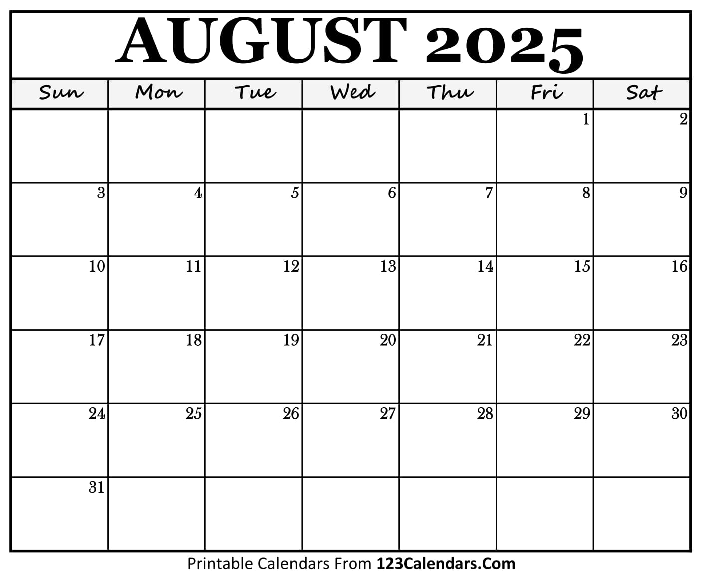 August 2025 Calendars