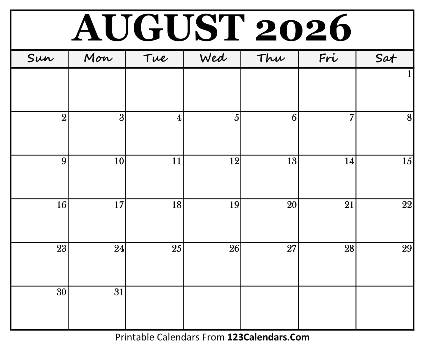 August 2026 Calendar