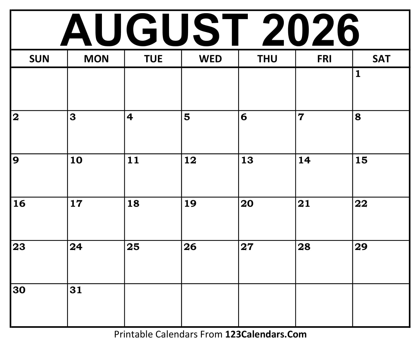 August Calendar 2026