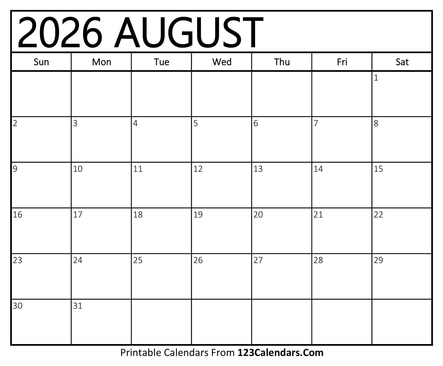 Calendar August 2026
