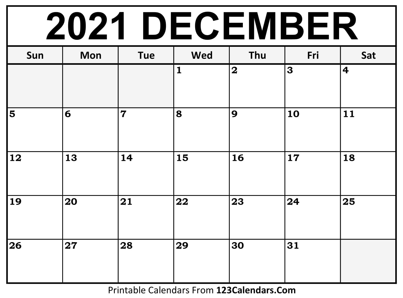 Printable December 2021 Calendar Templates