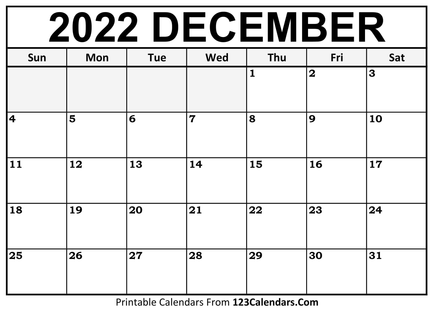 Printable December 2022 Calendar Templates