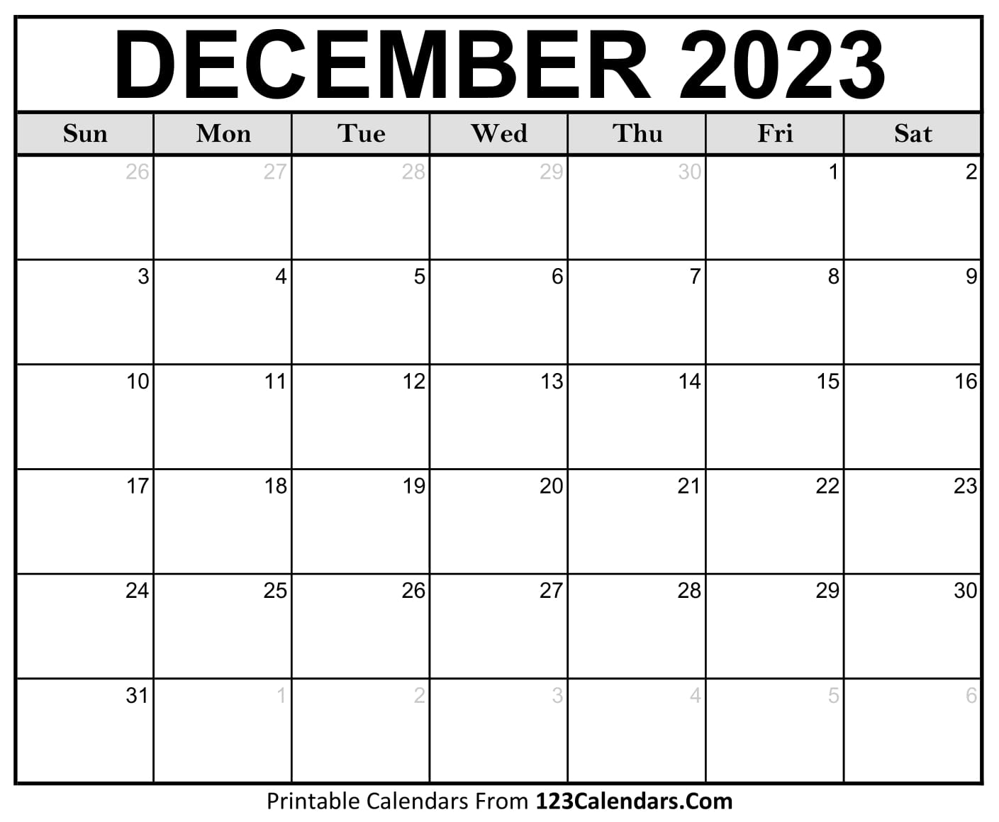 December 2023 Calendar