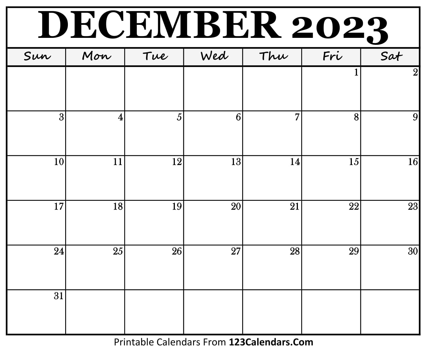 December Calendar 2023