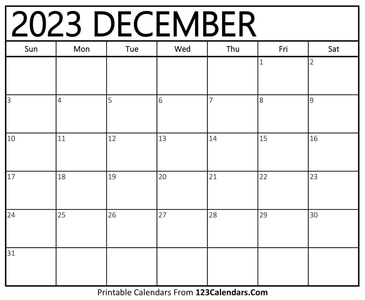 Printable December 2023 Calendar