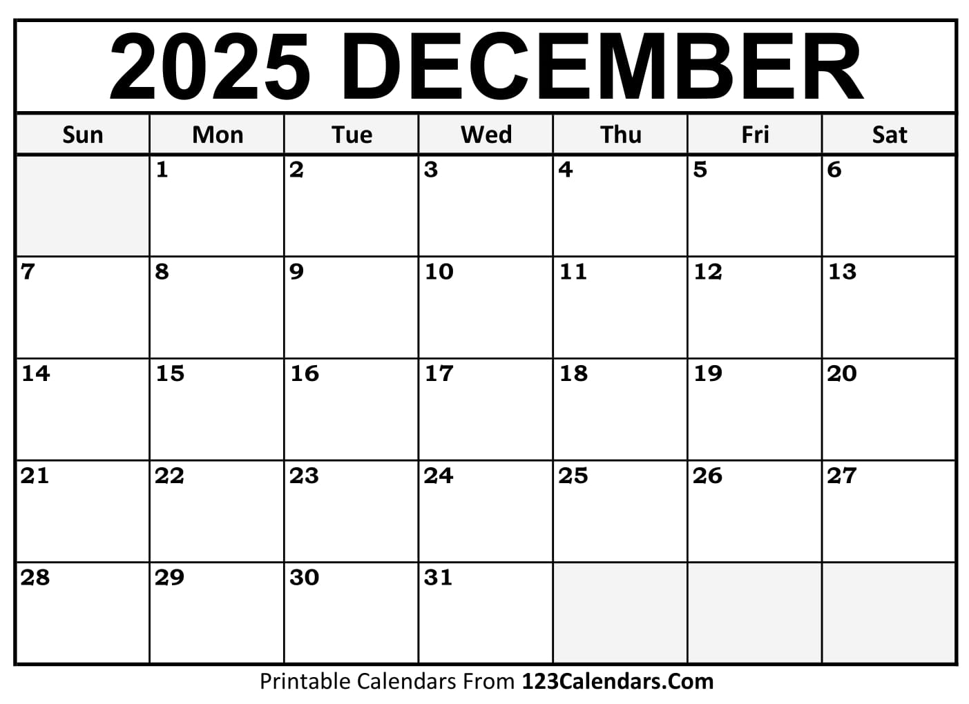 December 2025 Calendar