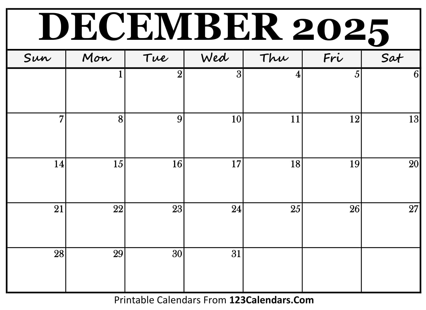 December Calendar 2025
