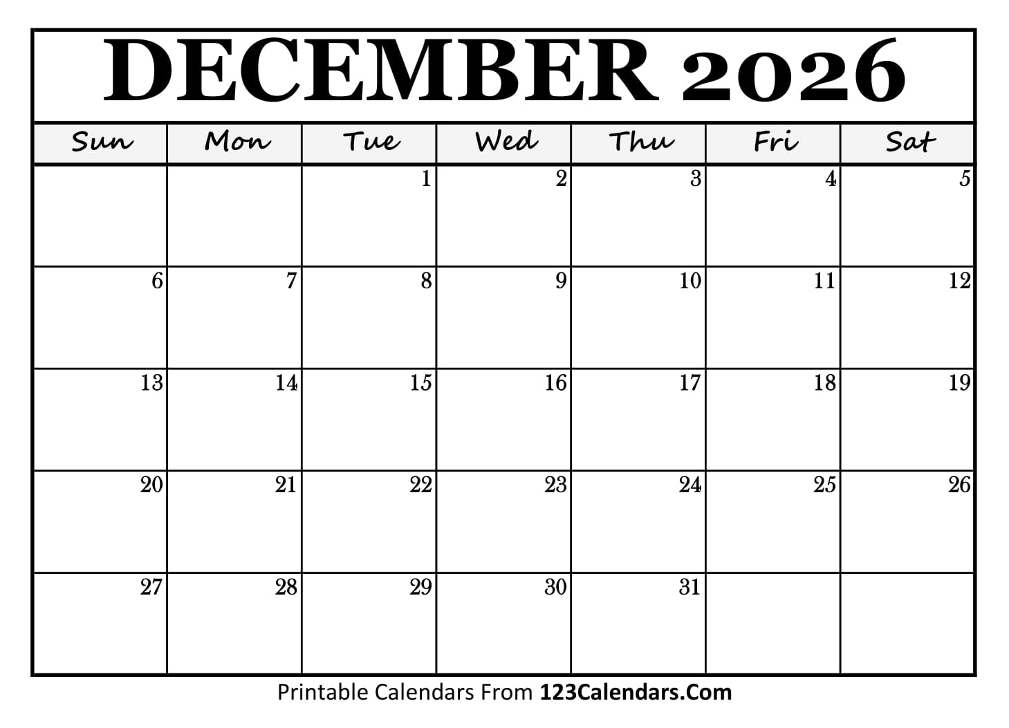 December Calendar 2026