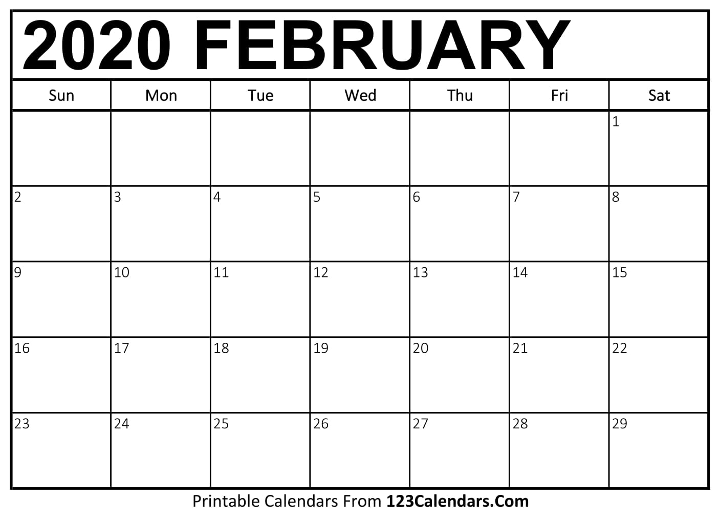 February 2020 printable calendar 123calendars