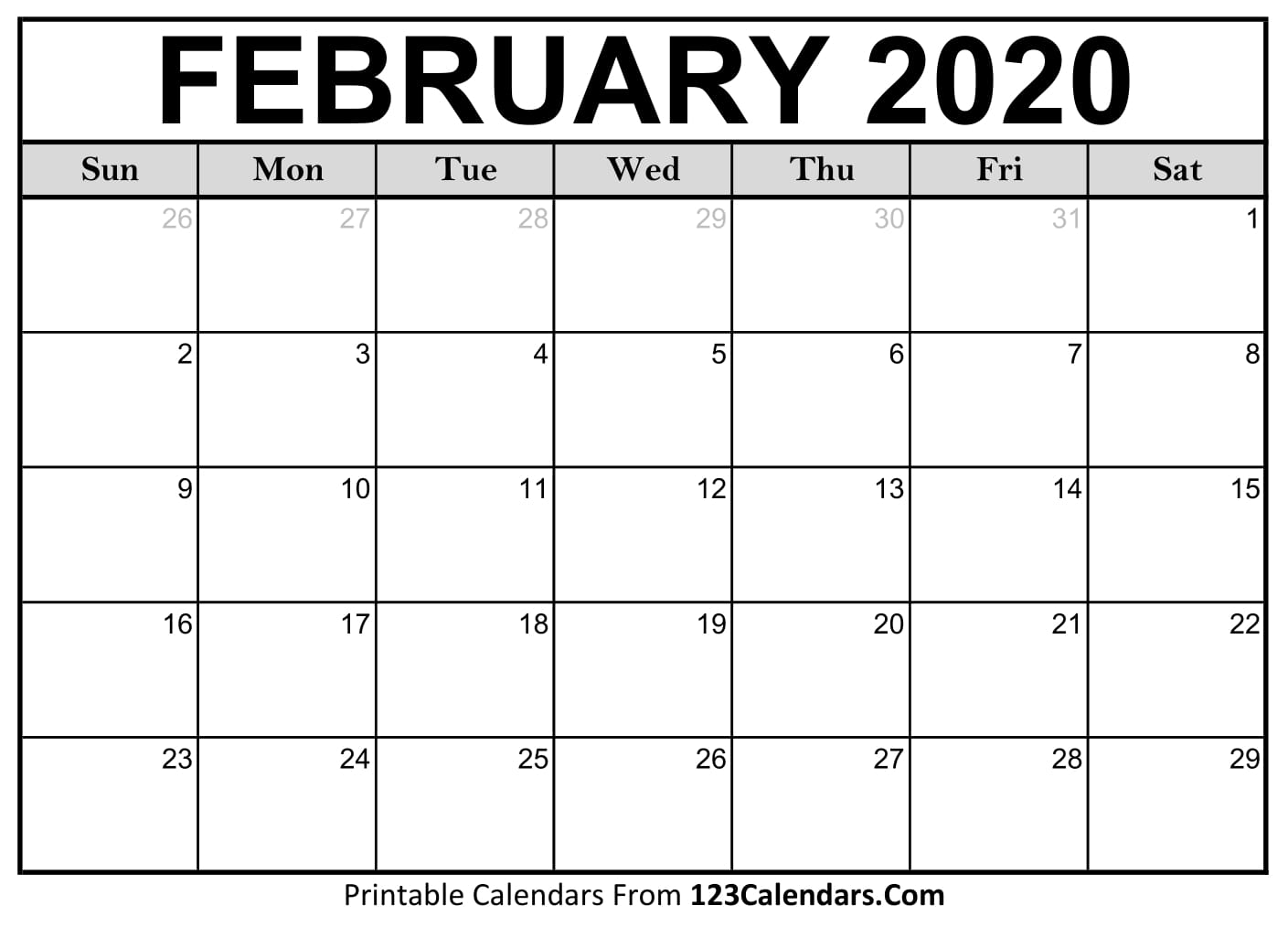 Blank February 2020 Calendar Printable Beta Calendars February