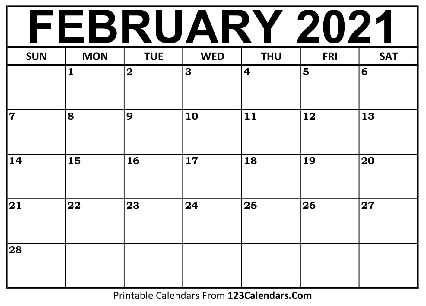 Printable February 2021 Calendar Templates 123calendars Com