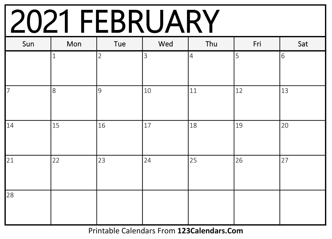 Printable February 2021 Calendar Templates | 123Calendars.com