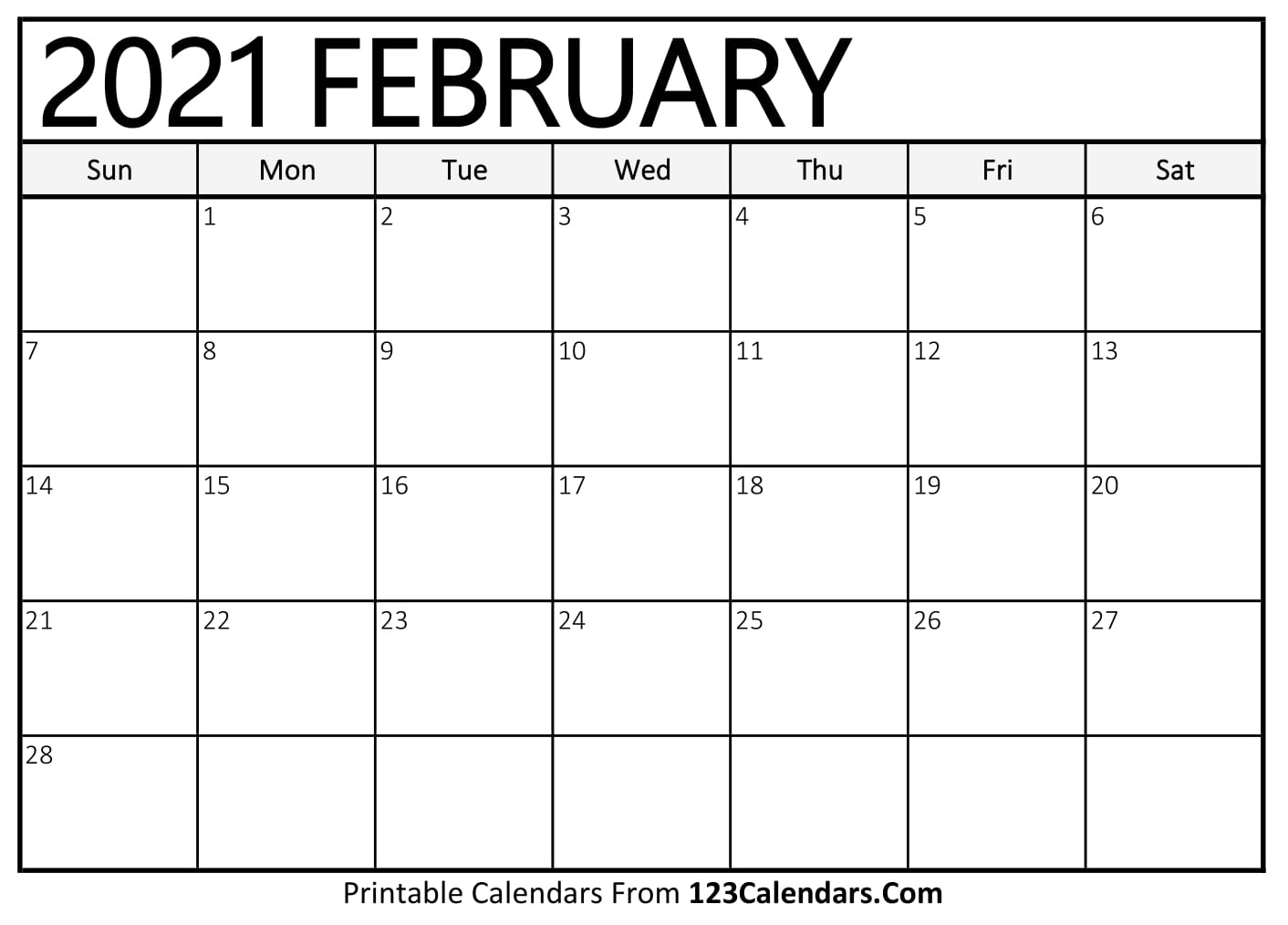 Printable February 2021 Calendar Templates
