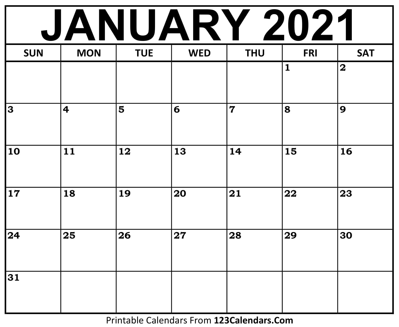 December 2021 January 2022 Calendar Printable Printable January 2022 Calendar Templates - 123Calendars.com