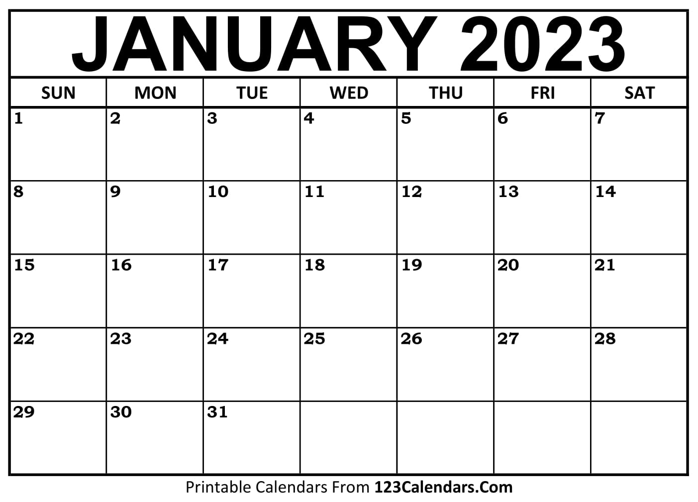 Free Printable Calendar Templates January 2023