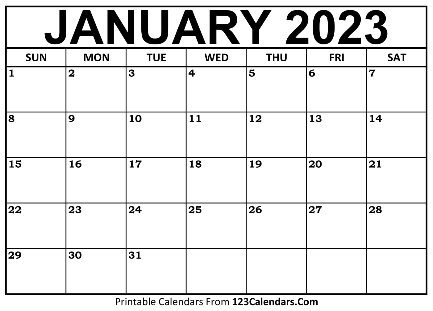 Printable January 2023 Calendar Templates