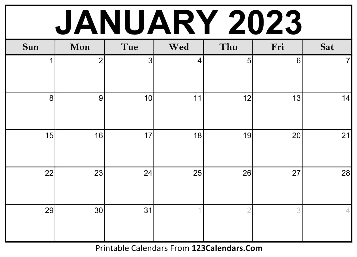 Printable Blank Calendar January 2023