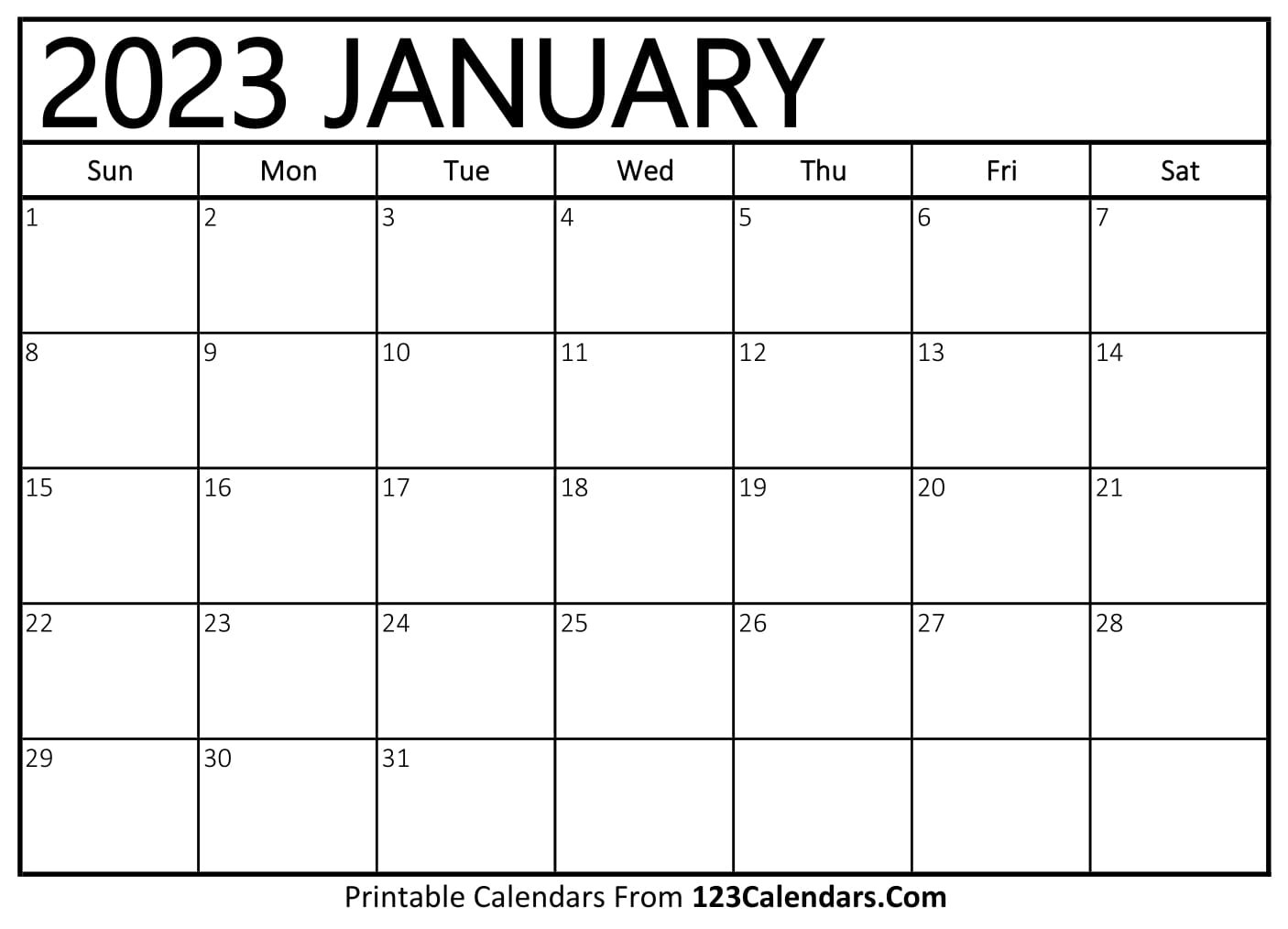 Printable January 2023 Calendar Templates - 123Calendars.com