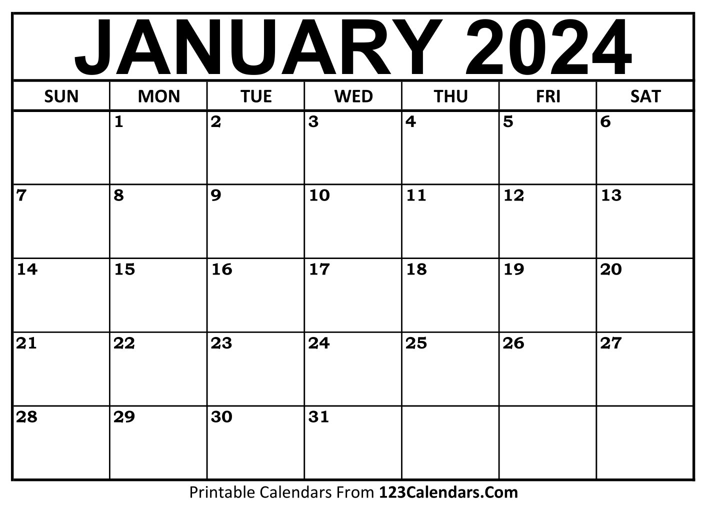 Free Downloadable January 2024 Calendar Blank Memorial Day 2024 Calendar