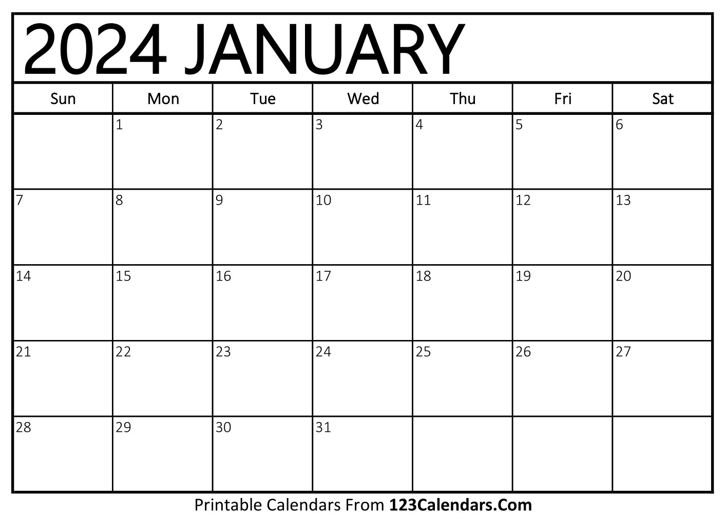 Printable January 2024 Calendar