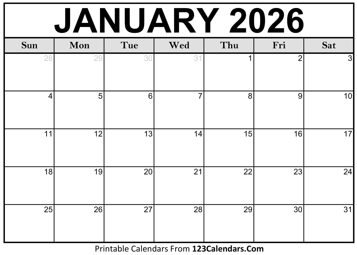 January 2026 Calendar