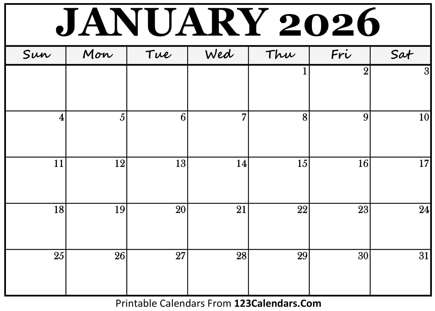 2026 January Calendar