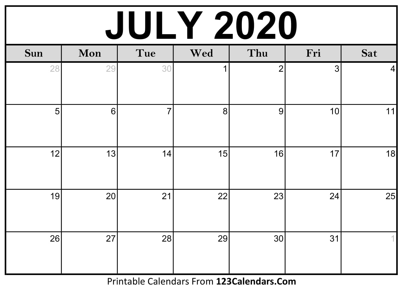 July Free Printable Calendar / Free Printable 2020 calendar for kids
