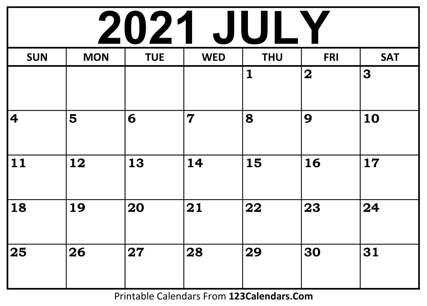 Printable July 2021 Calendar Templates