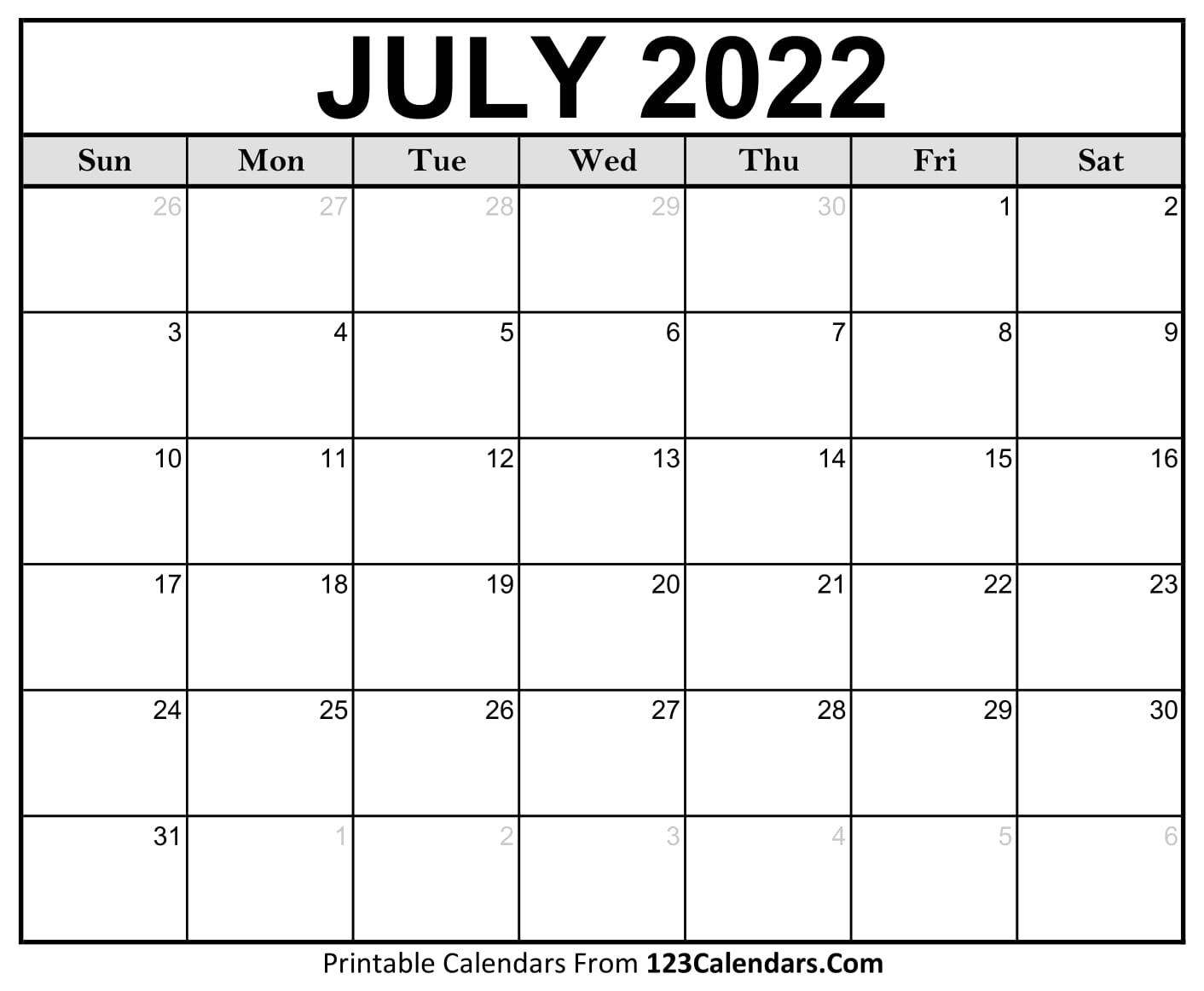 Printable july 2022 calendar templates 123calendars