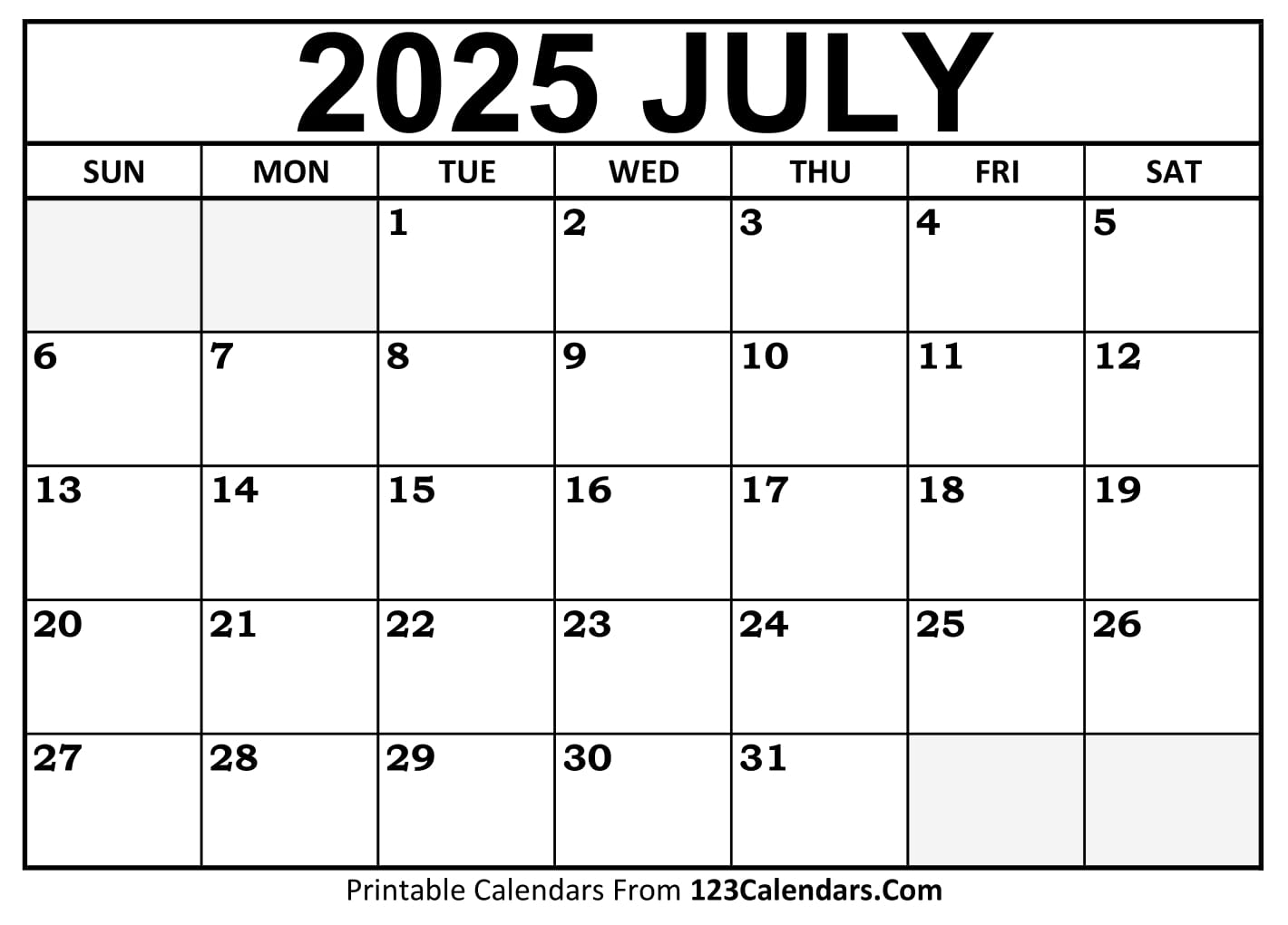 2025 July Calendar