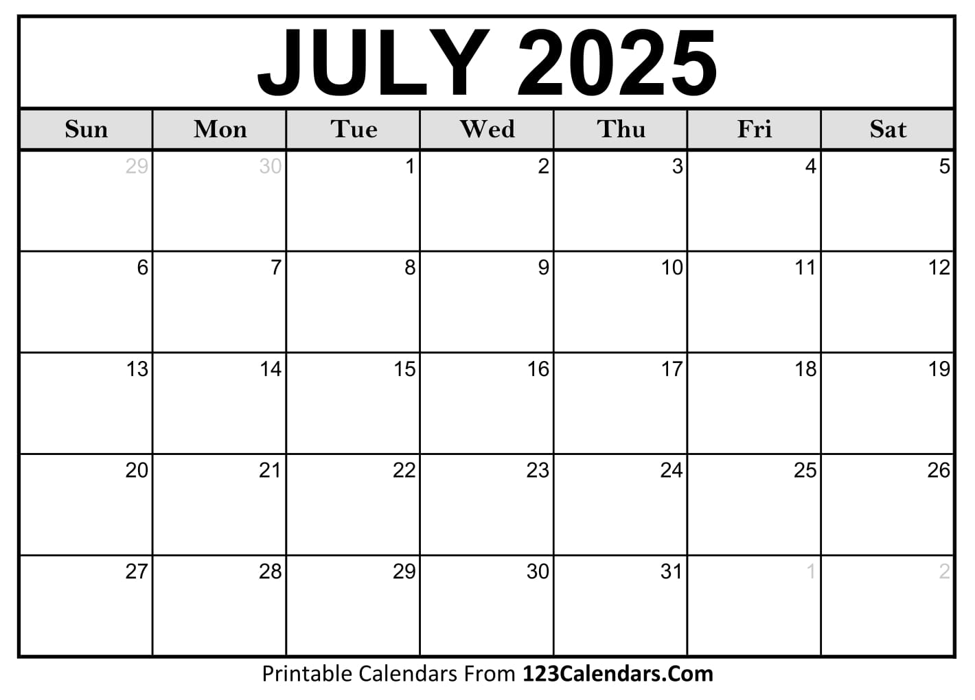 Calendar July 2025