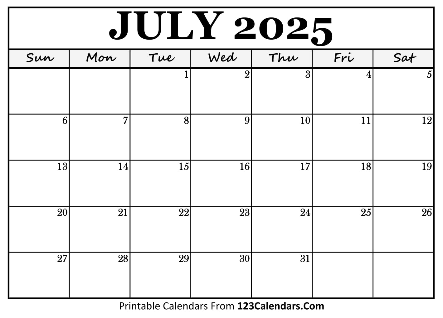 July 2025 Calendar