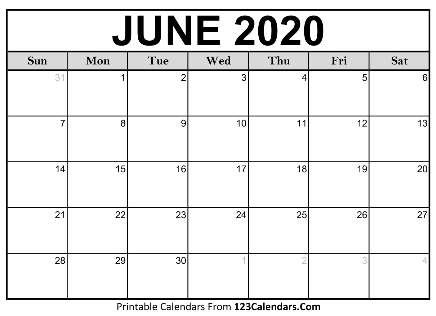 Free June 2020 Calendar