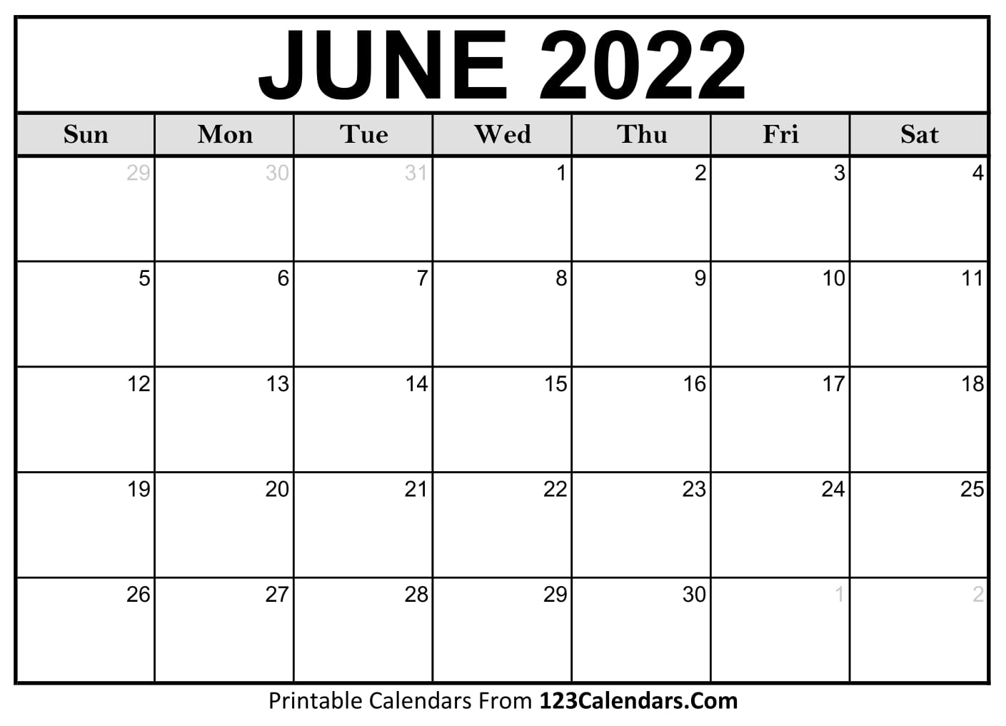 Printable june 2022 calendar templates 123calendars