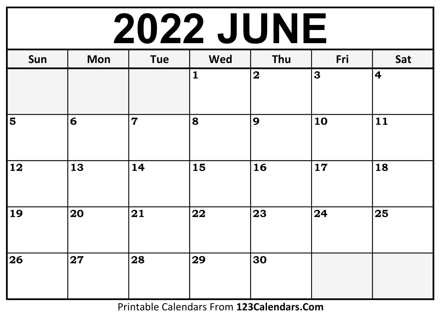 June Calendar Template 2022 Printable June 2022 Calendar Templates - 123Calendars.com