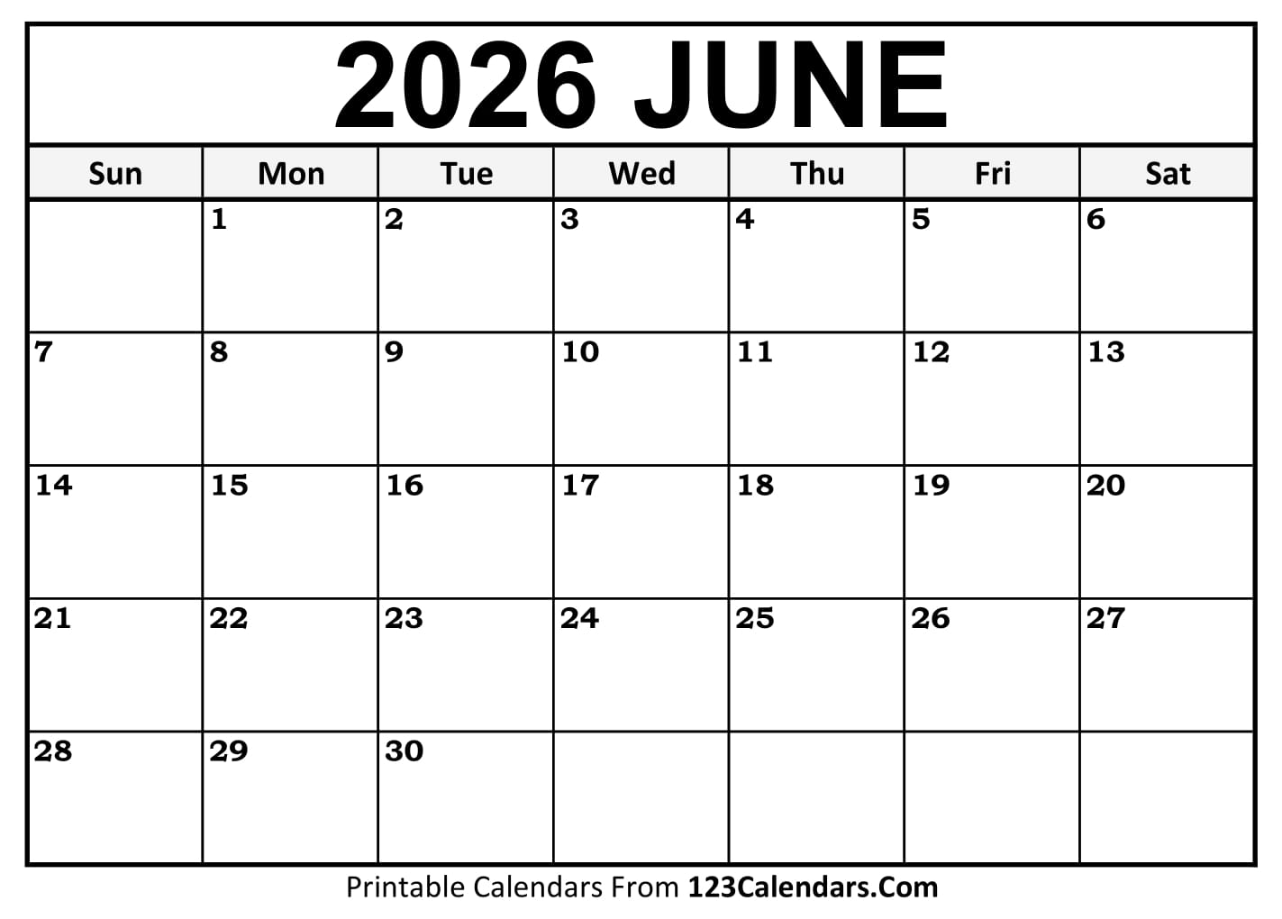 2026 June Calendar